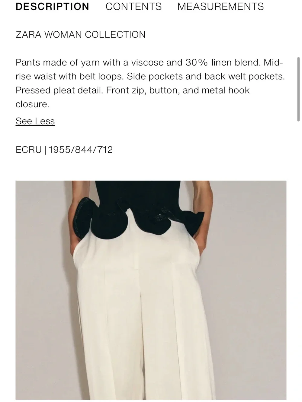 Zara NWT ZW COLLECTION LINEN BLEND BALLOON PANTS 1955/844